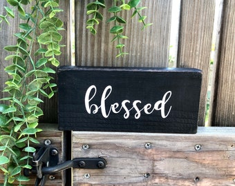 Blessed sign, Grateful sign, double sided, farmhouse decor, wood block sign, home decor, painted wood block