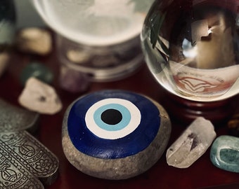 Evil Eye painted rock protection stone hand painted pocket rock