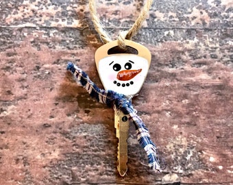 Snowman Key Ornament, Christmas tree decoration, old key snowman, unique gift, hanging snowman key, vintage key, snowman key, snowman
