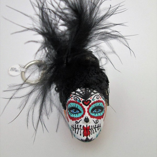 Day of the Dead Sugar Skull Barbie Doll Head Keychain