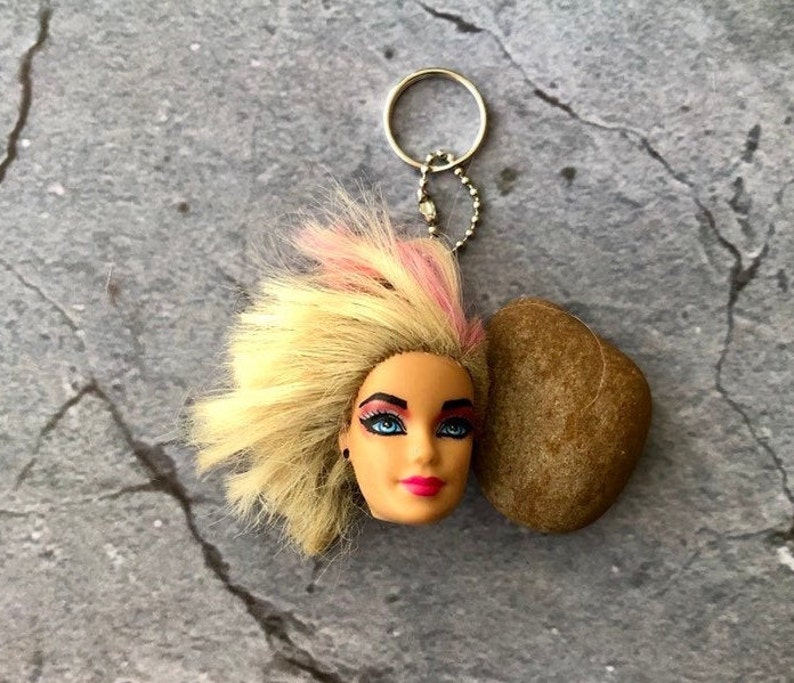 Punk Barbie Doll head keychain altered Barbie head Etsy