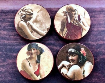 Poker Chip Magnets Vintage Women Set of 4 Handmade