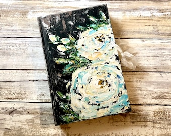 Painted Book, painting on book, book decoration, painted roses, hand painted, white roses, art book, original