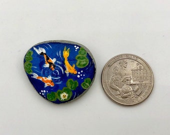 Mini Koi Pond Stone hand painted rock miniature Zen doll house garden