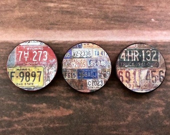 Poker Chip Magnets Vintage License Plates Set of 3 Handmade