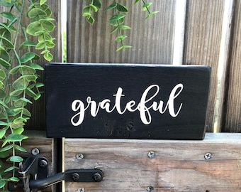 Grateful sign, Blessed sign, double sided, farmhouse decor, wood block sign, home decor, painted wood block