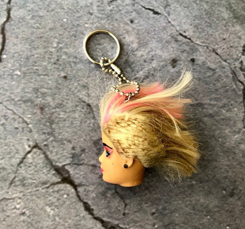 Punk Barbie Doll head keychain altered Barbie head Etsy