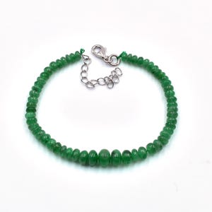 28 CTS. Natural Zambian Emerald Bracelet, 925 Sterling Silver, May Birthstone, Beads Bracelet, Emerald Rondelle Beads, Green Stone Bracelet