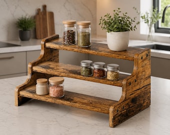 3 Tier Spice Rack Organizer | Rustic Countertop Shelf for Kitchen – Multi Purpose Organizer for Farmhouse