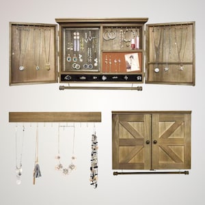 Wall Mounted Jewelry Cabinet Organizer – Rustic Wooden Jewelry Hanging Holder for Necklace, Earrings | Ring Holder | Wall Jewelry Holder