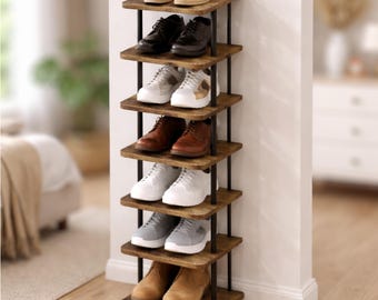 Tall Wooden Shoe Rack: 7-Tier Entryway Organizer