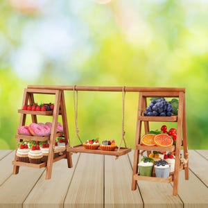 Wooden Cupcake Stand with Swing Tray, 3 Tier Dessert Display Shelf for Cupcake Decor | Tiered Cupcake Stand and Cookies Holder | Food Stand
