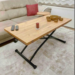 Adjustable Height Lift Top Coffee Table, Expandable Dining Table, Modern Convertible Table with Wheels, MDF Oval Edge Table