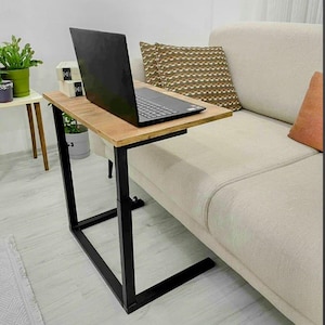 Adjustable Computer Table, C Table for Sofa – Industrial Side Table, Small Laptop Desk,  Minimalist Wood Metal Coffee Table, Study Table