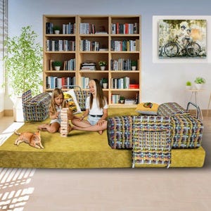 Modular Floor Sofa, Corduroy Sectional Couch, Gaming Lounge Seat, Living Room Sofa with Washable Covers, Cozy Floor Pillow Sofa, Low Profile