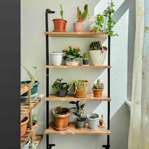 Wall Mounted 4-Tier Bookshelf | Modern Wood Shelf | Metal Frame Bookcase | Decorative Storage Rack | Space Saving Home Decor