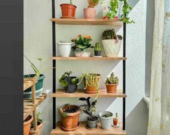 Estantería de pared de 4 niveles / Estantería moderna de madera / Estantería con estructura de metal / Estantería decorativa / Decoración para el hogar que ahorra espacio