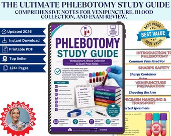 Phlebotomy Study Guide PDF | Venipuncture & Blood Draw Notes | Phlebotomy Exam Prep | Lab Technician Study Aid | Digital Download