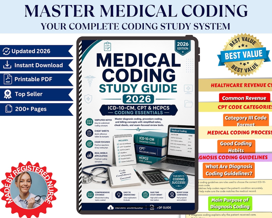 Medical Coding Study Guide 2026 | ICD-10-CM, Cpt and HCPCS Cheat Sheets | Billing & Coding Notes ...
