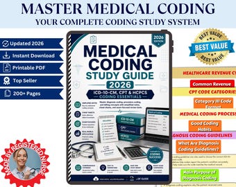 Studiegids medische codering 2026 | Cheatsheets ICD-10-CM, Cpt en HCPCS | Facturerings- en coderingsnotities pdf | Bundel examenvoorbereiding