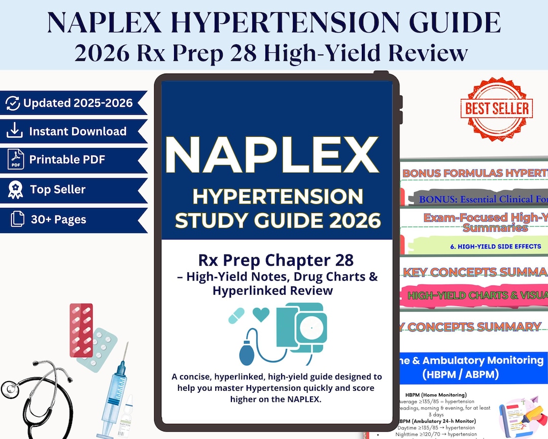 Naplex Review.pdf NAPLEX Hypertension Study Guide | Rxprep 2026 Chapter 28 (PDF) - Etsy