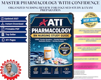 ATI Pharmacology Study Guide | RN Nursing Pharmacology Review | 1000+ Practice Questions & Rationales | Digital PDF