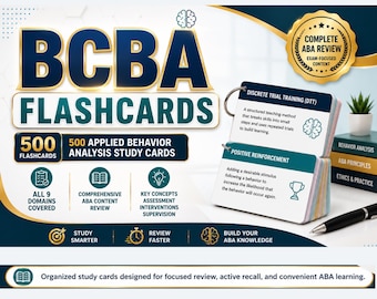 BCBA Flashcards | 500 Applied Behavior Analysis Study Cards | 9 Domain Review | ABA Study Tool