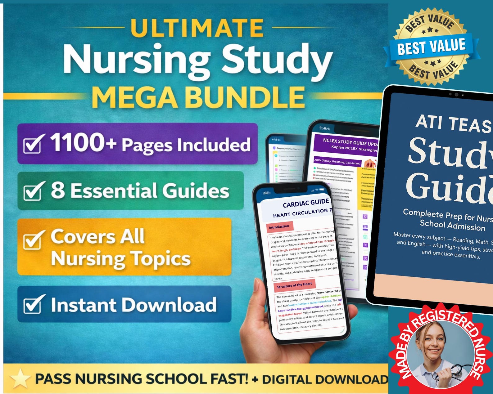 Nursing Study Guide Bundle | 1100+pages, Anatomy, Pharmacology ...