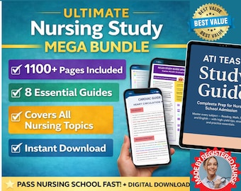 Paquete de guías de estudio de enfermería / Más de 1100 páginas, Anatomía, Farmacología, Apuntes de fisiopatología (Descarga digital)