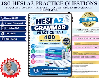 HESI A2 Grammar Practice 2027 | 480 Questions with Answers & Rationales | Nursing Entrance Exam Study Guide PDF