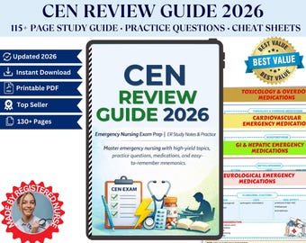 CEN Review Guide 2026 | Emergency Nursing Exam Prep Meds + Mnemonics, Hyperlinked PDF