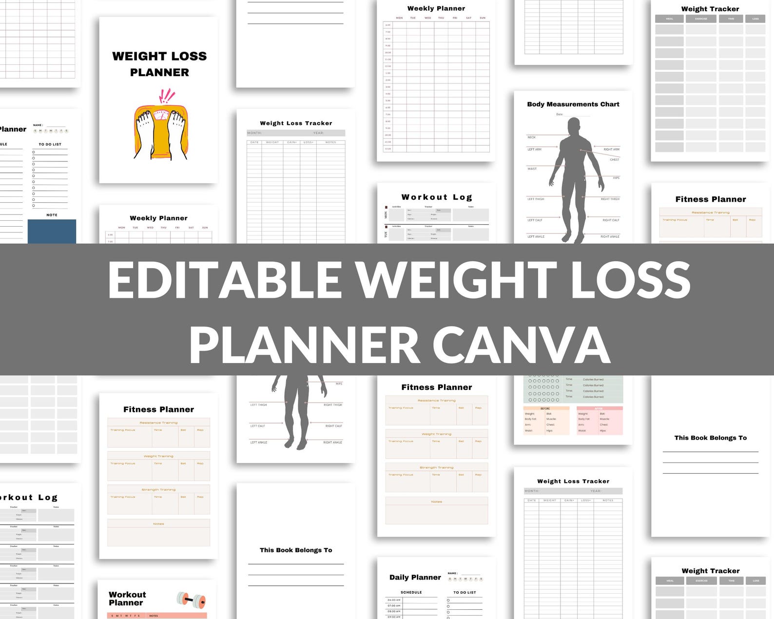 Editable Weight Loss Planner Canva Template | Fitness & Nutrition ...