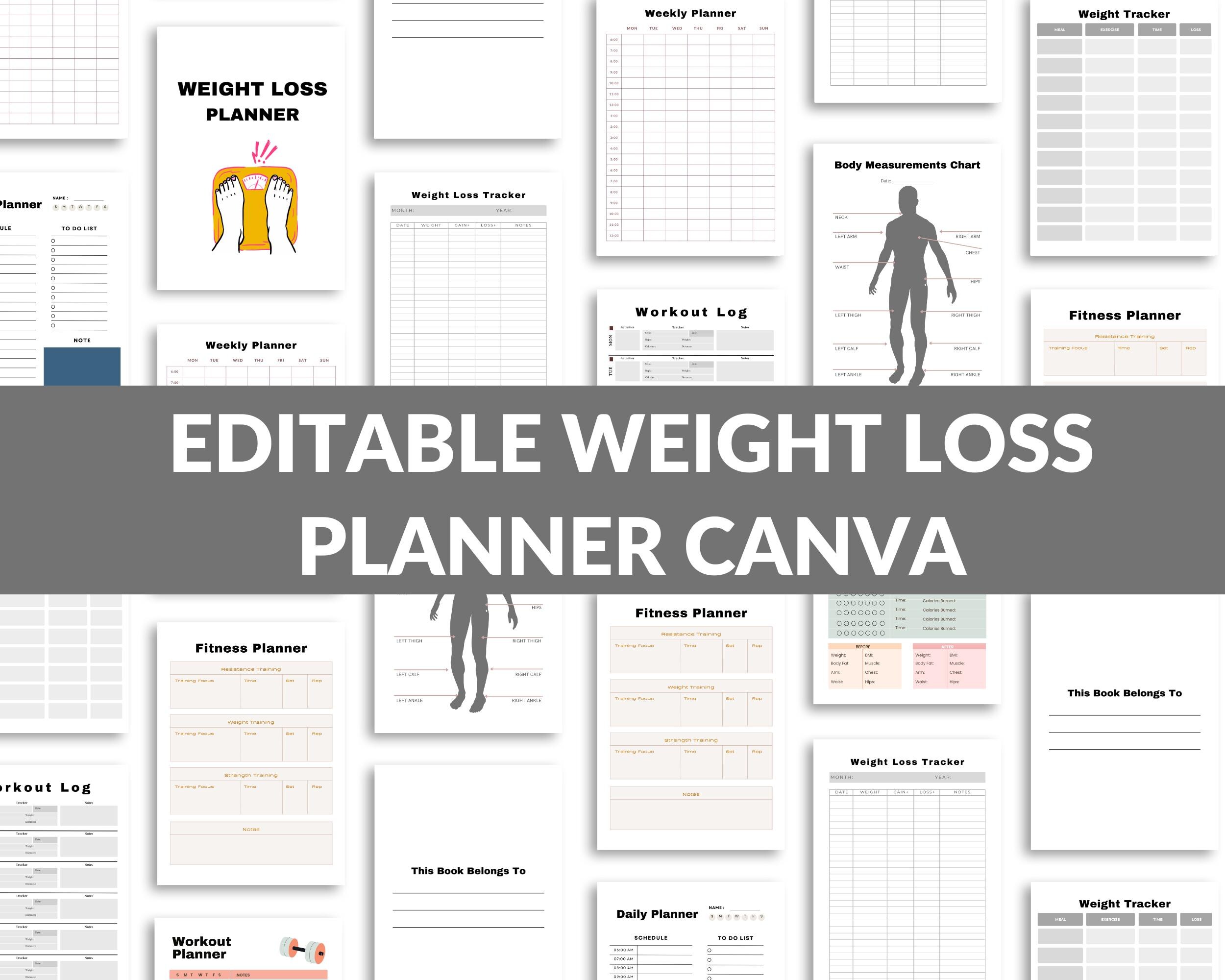Editable Weight Loss Planner Canva Template | Fitness & Nutrition ...