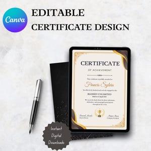 Certificate of Achievement Template – Editable Digital Download | Printable Award Certificate | Canva & PDF Format | Instant Download