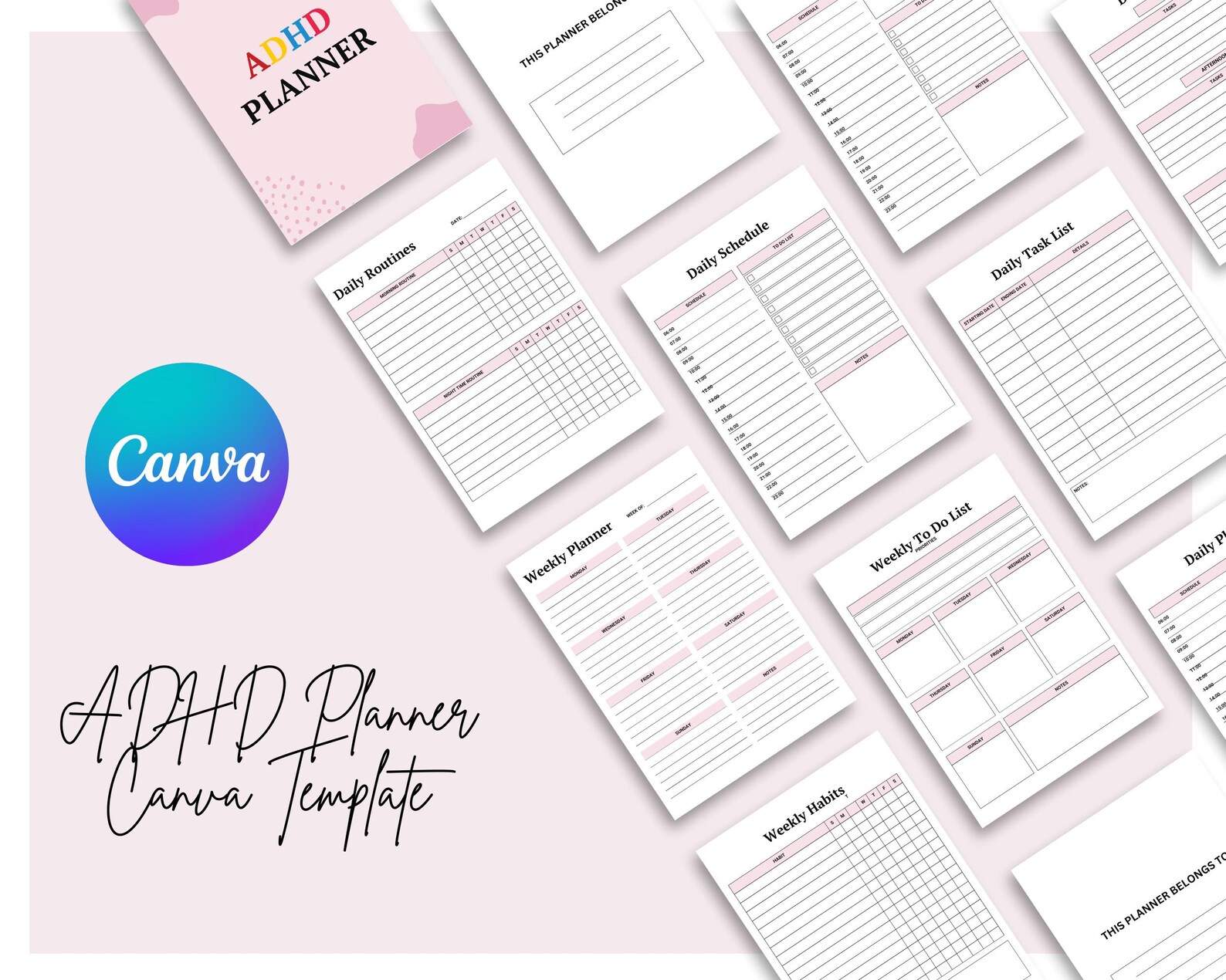 ADHD Planner Canva Template | Editable Focus & Routine Planner ...