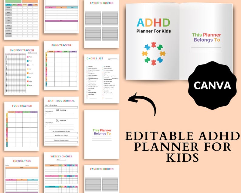 Editable ADHD Planner for Kids | Canva Template | Focus, Routine ...