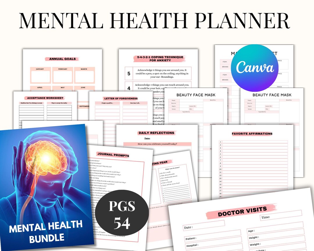 Mental Health Bundle | Printable Self-care and Mood Tracker Kit ...