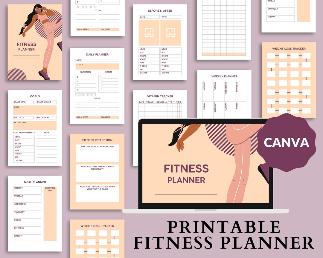 Printable Fitness Planner | Workout & Health Tracker | Weight Loss and ...