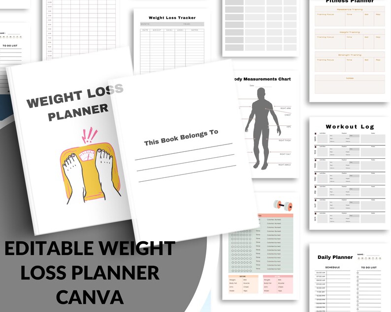 Editable Weight Loss Planner Canva Template | Fitness & Nutrition ...
