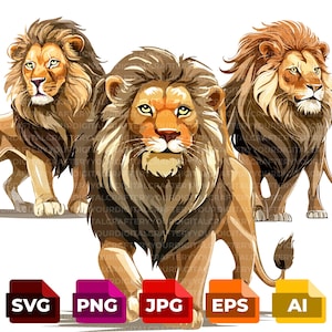 17 Lion SVG, Lion King, Watercolour Lion Clipart Bundle, Digital Clipart Pack, Lion PNG, Lion Images, Lion Sublimation, Watercolour Clipart