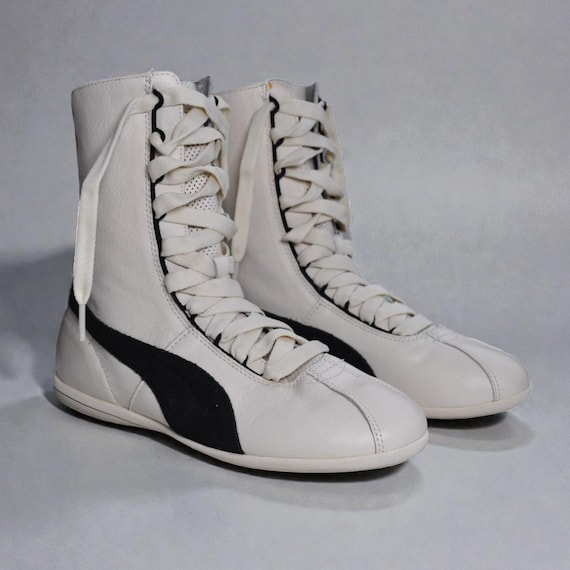 Rare Y2K Puma Rihanna Eskiva Hi Boxing Boots, Cream Leather, UK 3.5