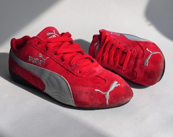 Vintage Puma Speedcat Trainers Red Suede Silver UK 6