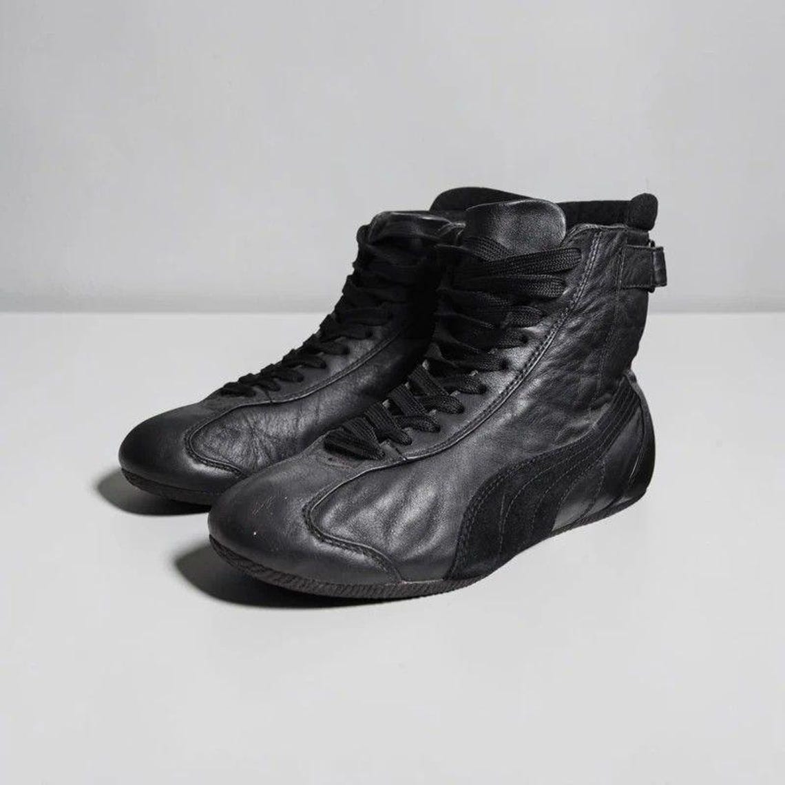 Vintage Black Leather Puma Boxing Boots Y2K Hi Top Mid Trainers Sneakers UK 4, foto 1 di 5