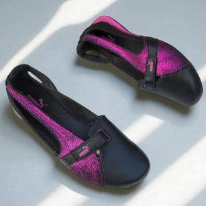 Vintage Y2K Puma Ballet Flats: Black Leather, Purple Glitter (UK 4 / EU 37)