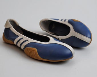 Vintage Adidas Jisho Ballerinas Blau Weiß Leder Selten Y2K Japanische Pumps Ballerinas UK 7