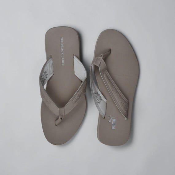 Vintage Puma Black Label Toe Post Thong Sandals Cream Leather UK 6.5