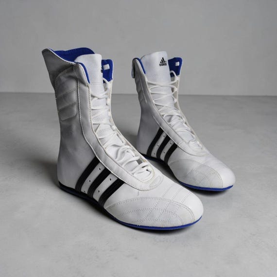 Vintage Adidas Prajna High 2 Boxing Boots White Blue Leather Y2K Trainers UK 5.5
