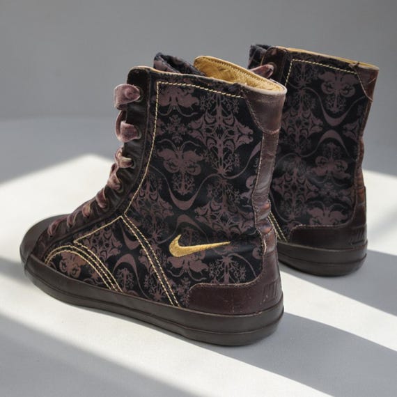 Rare Nike Sixton Mid Trainers: Brown Leather, Baroque Velvet, Y2K Vintage (UK 5.5)