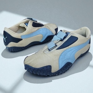 Vintage Puma Mostro Ripstop Trainers UK 7 Cream Sky Blue Rare Archival Y2K Sneakers