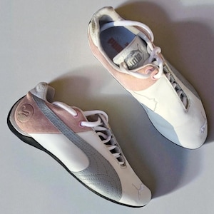 Vintage Puma Future Cat Trainers UK 4 White Leather Pink Suede Y2K Archival Sneakers